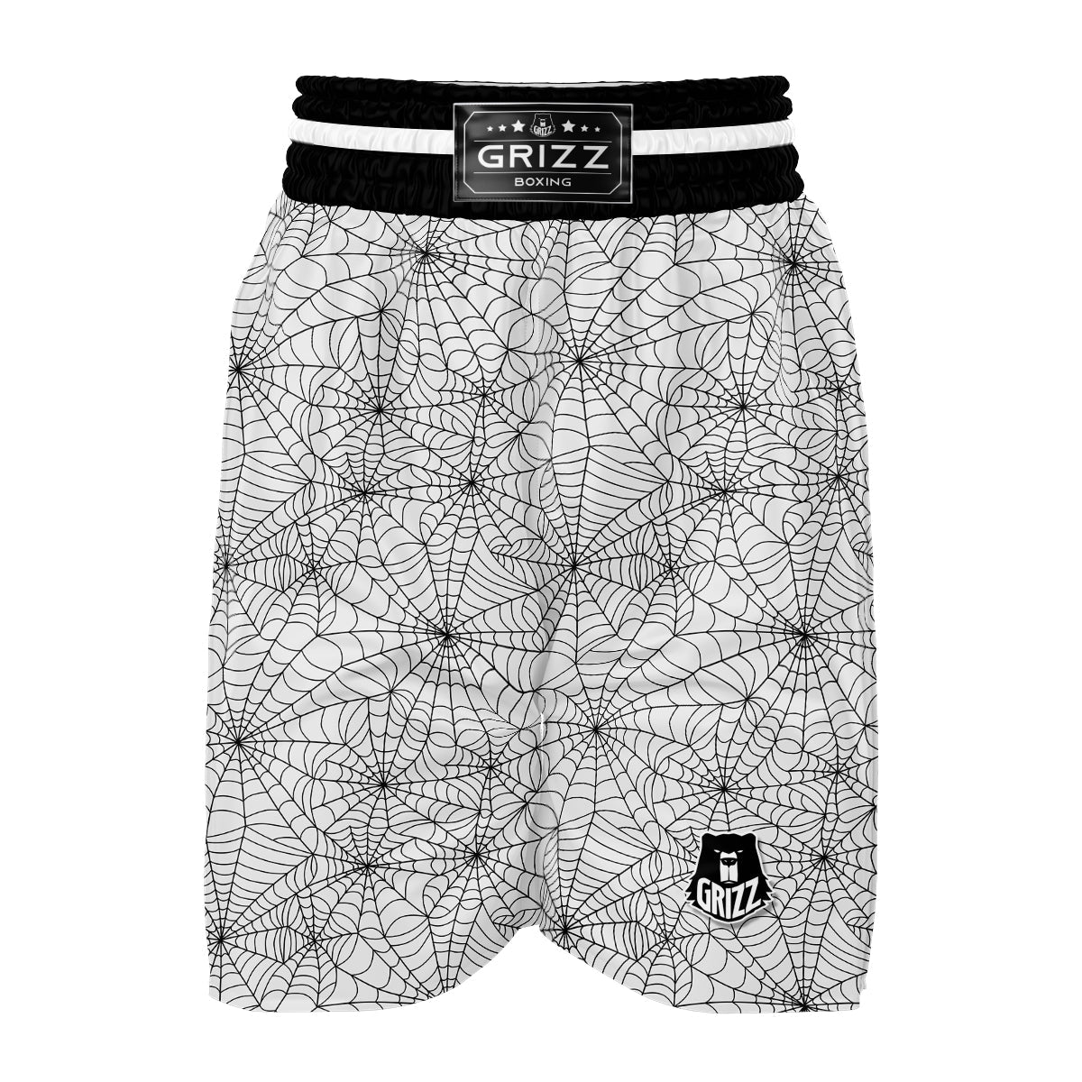White Spider Web Pattern Print Boxing Shorts-grizzshop
