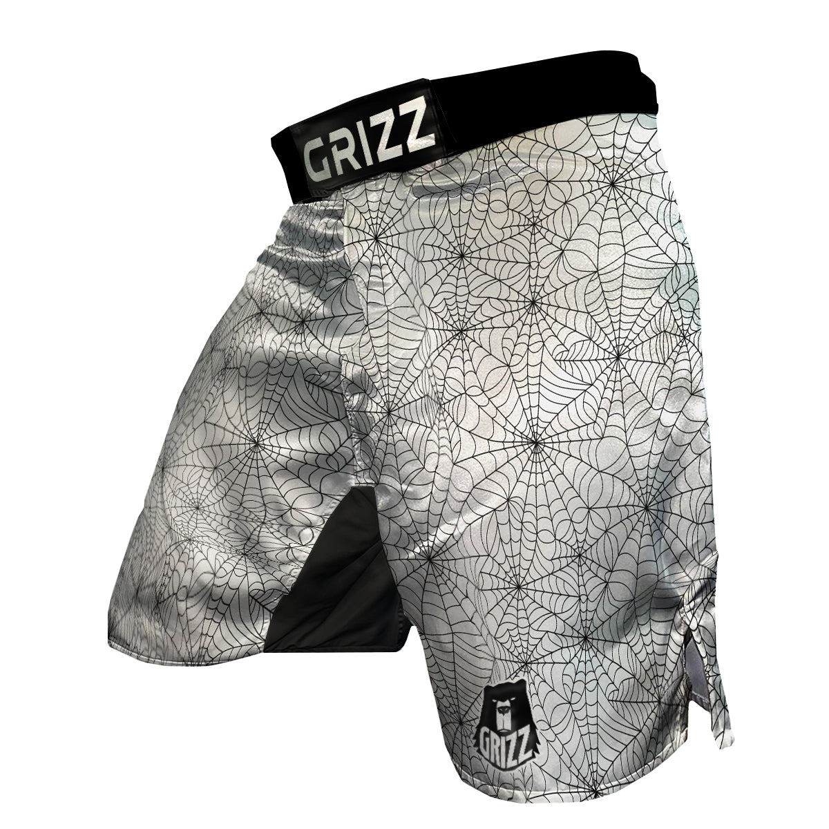 White Spider Web Pattern Print MMA Shorts-grizzshop