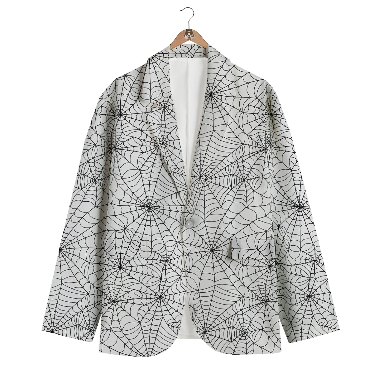 White Spider Web Pattern Print Men's Blazer-grizzshop