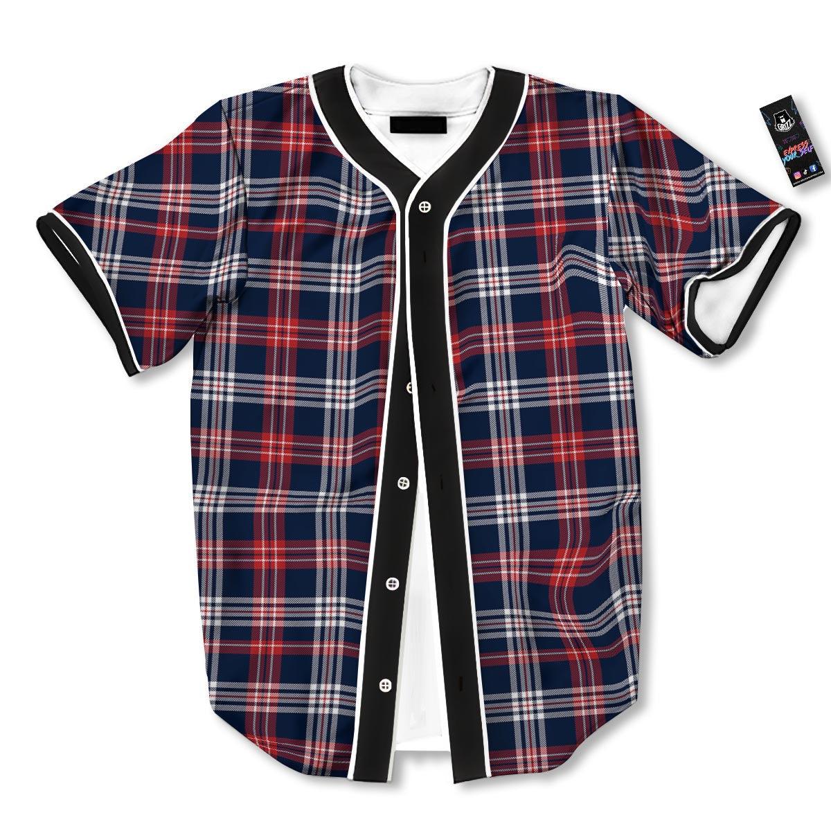 White Tartan And Blue Red Print Pattern Baseball Jersey-grizzshop