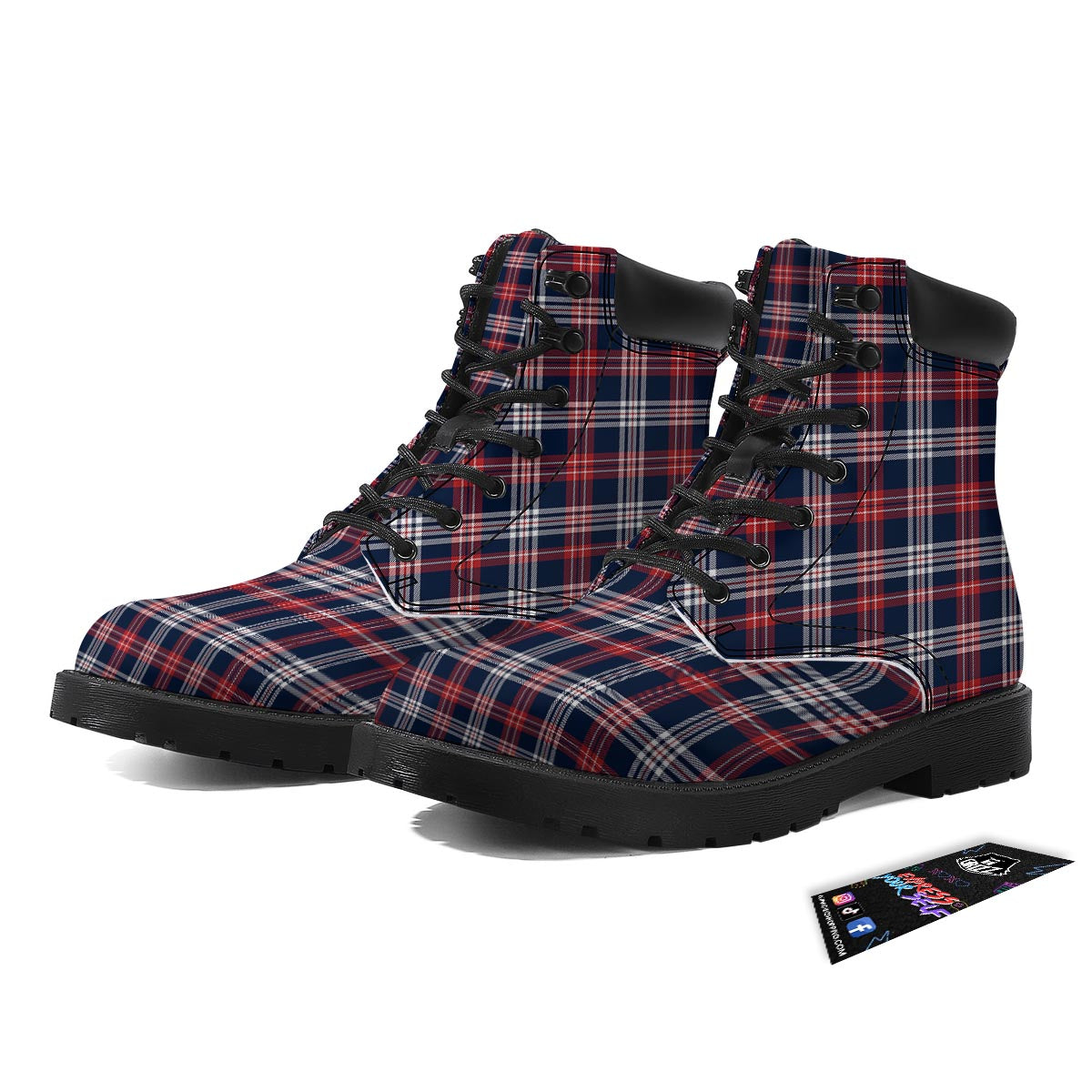 White Tartan And Blue Red Print Pattern Boots-grizzshop