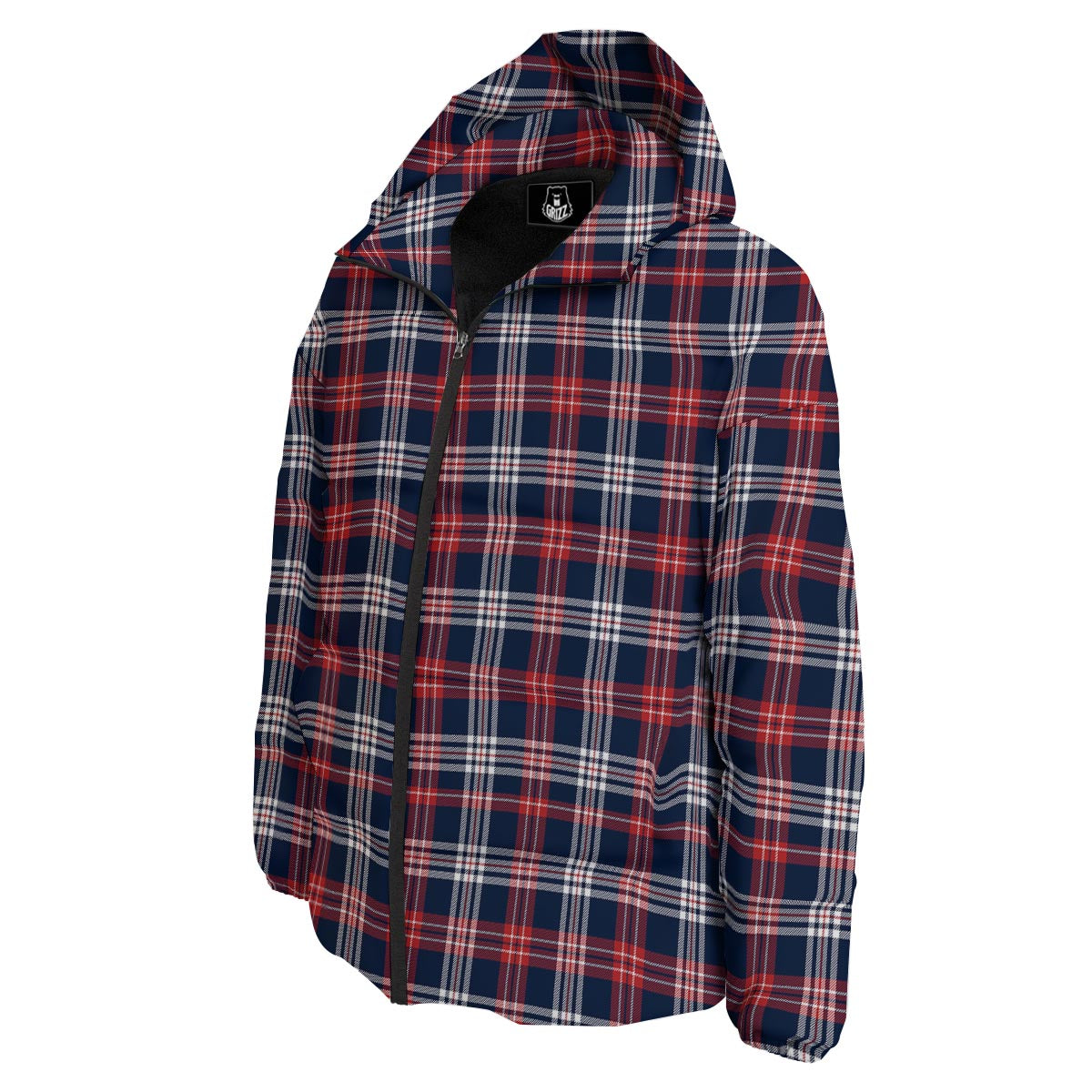White Tartan And Blue Red Print Pattern Down Jacket-grizzshop