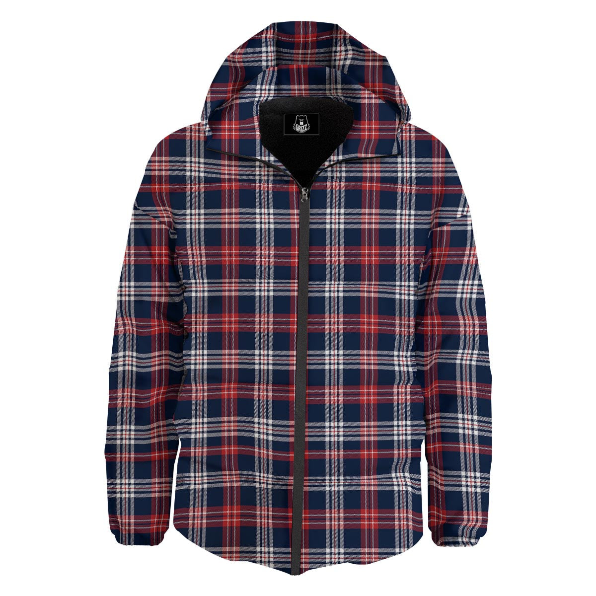 White Tartan And Blue Red Print Pattern Down Jacket-grizzshop