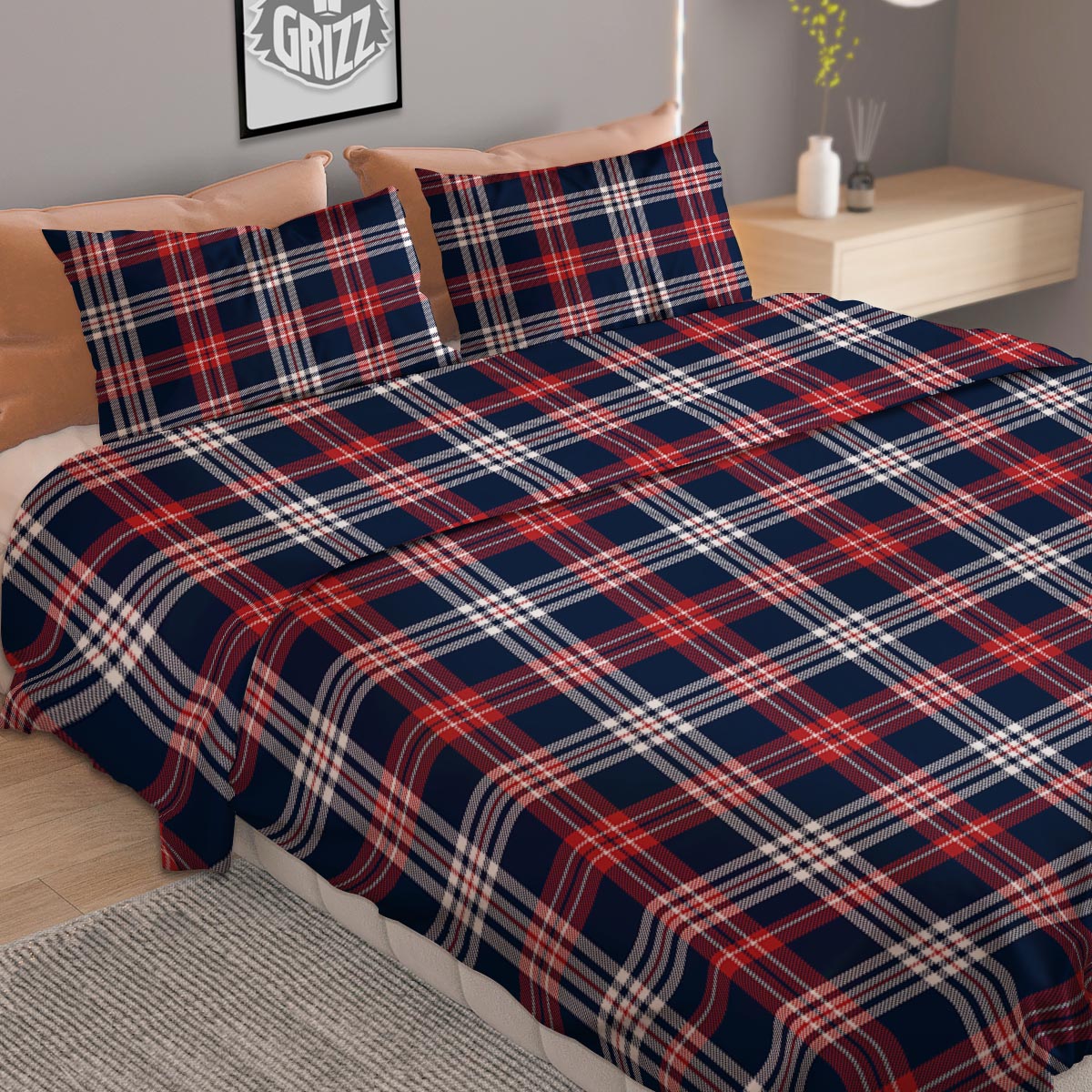 White Tartan And Blue Red Print Pattern Duvet Cover Bedding Set