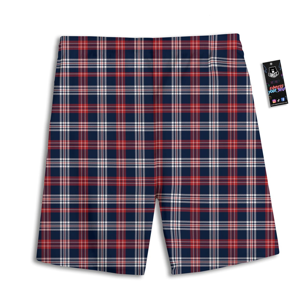 White Tartan And Blue Red Print Pattern Men's Athletic Shorts