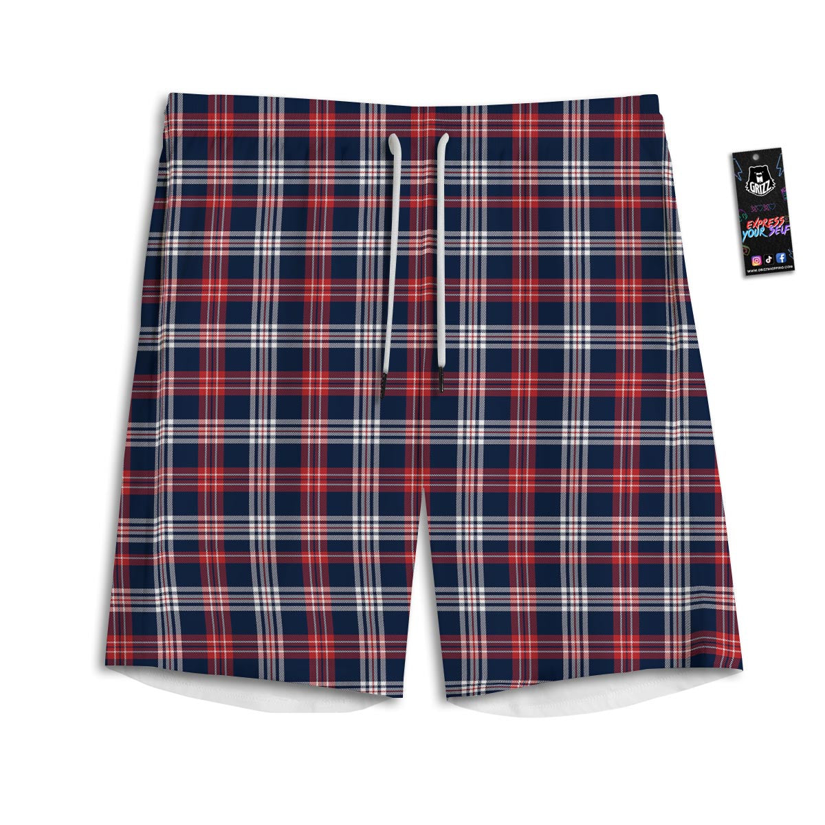 White Tartan And Blue Red Print Pattern Men's Athletic Shorts