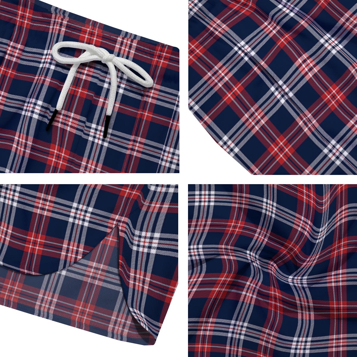 White Tartan And Blue Red Print Pattern Men's Running Shorts-grizzshop