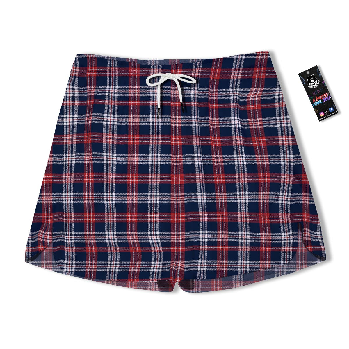 White Tartan And Blue Red Print Pattern Men's Running Shorts-grizzshop