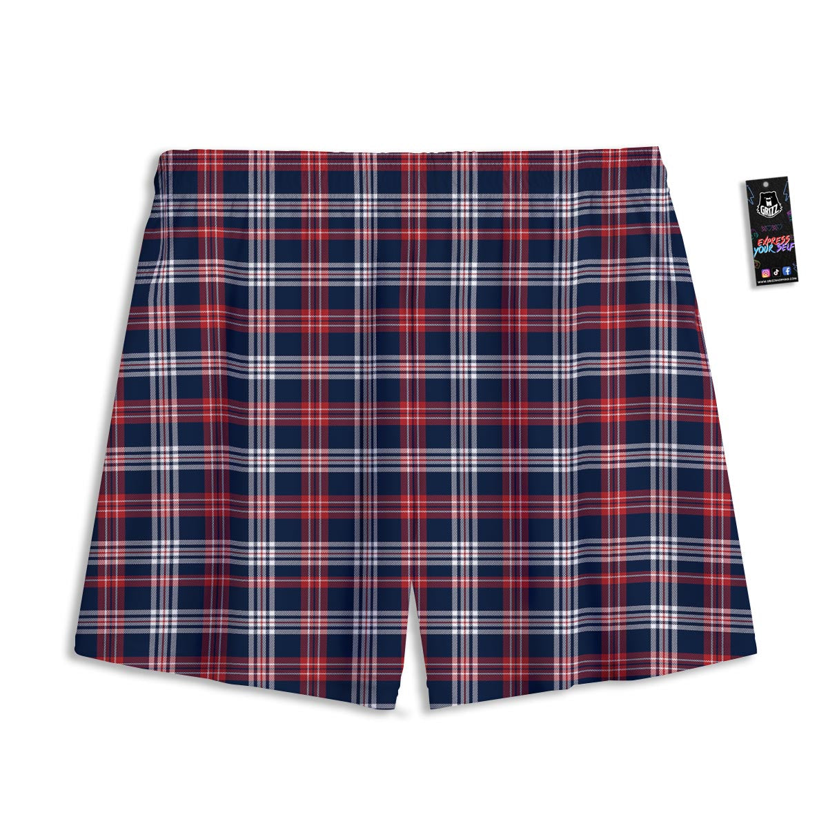 White Tartan And Blue Red Print Pattern Mesh Shorts