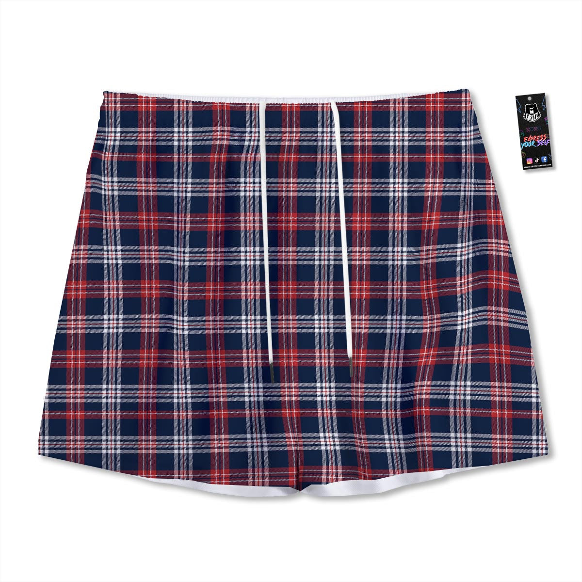 White Tartan And Blue Red Print Pattern Mesh Shorts