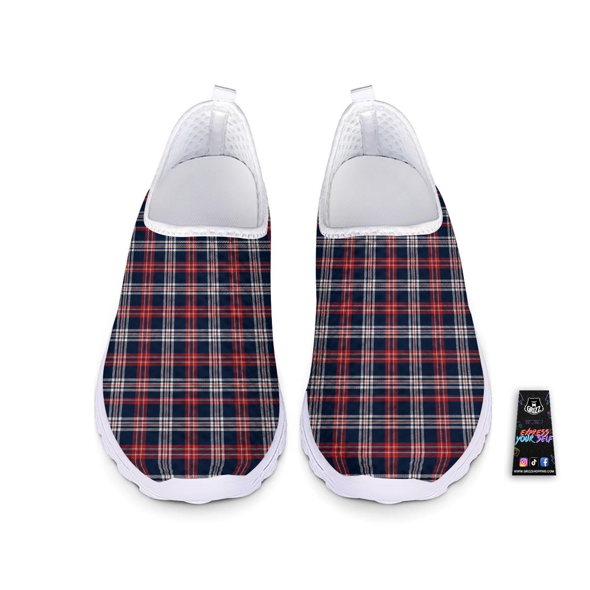 White Tartan And Blue Red Print Pattern Nurse Shoes-grizzshop