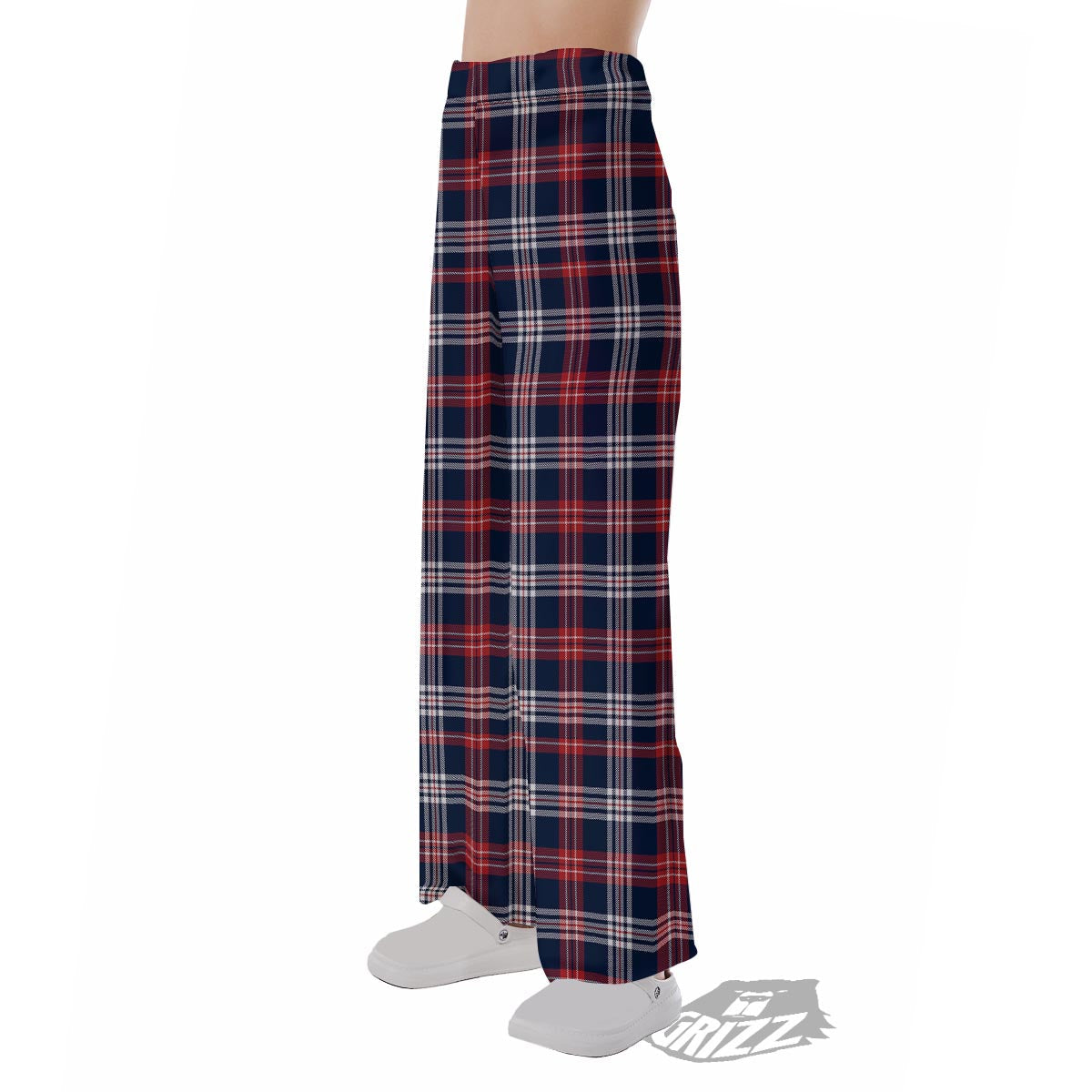 White Tartan And Blue Red Print Pattern Pajama Pants-grizzshop