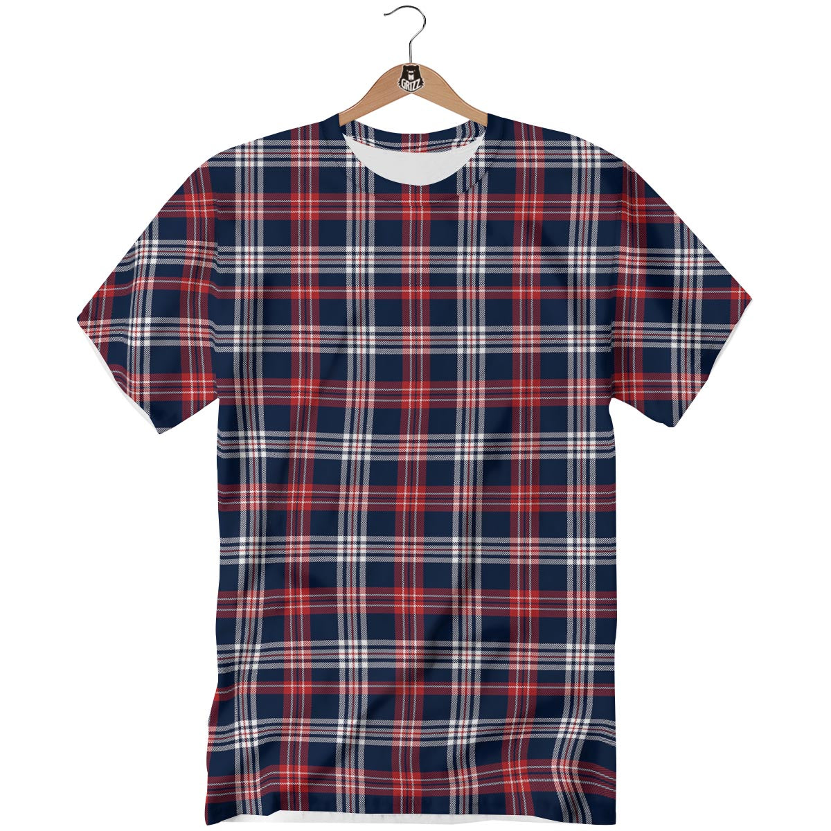 White Tartan And Blue Red Print Pattern T-Shirt-grizzshop