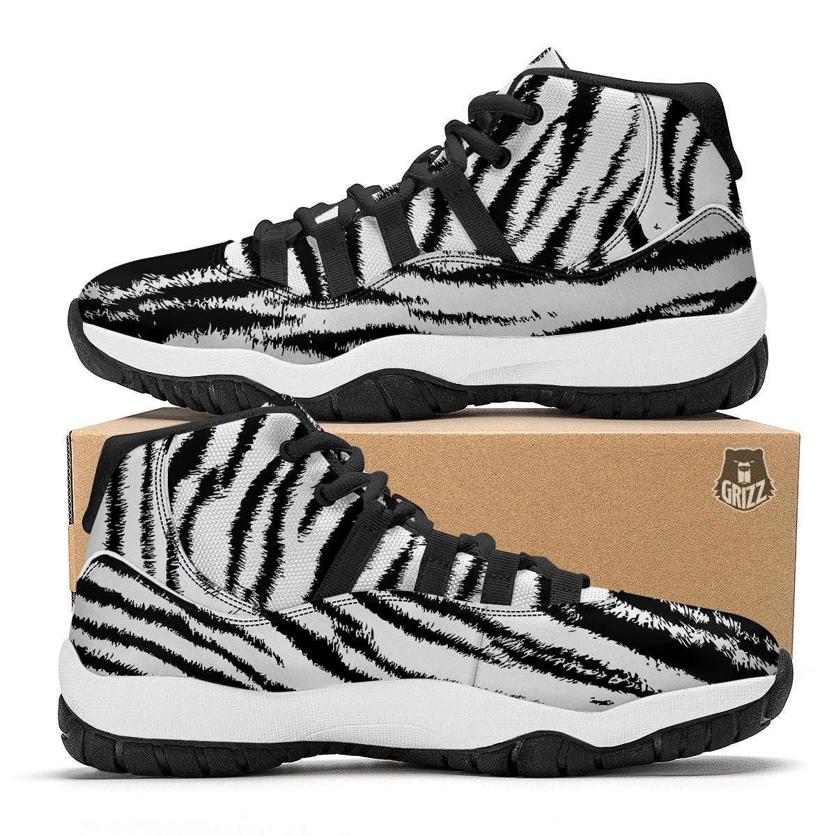 White Tiger Black Bball Shoes-grizzshop