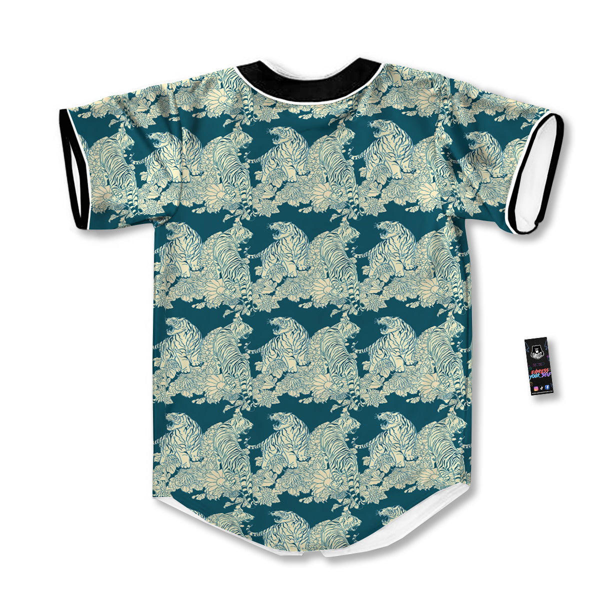 White Tiger Japanese Print Pattern Baseball Jersey-grizzshop