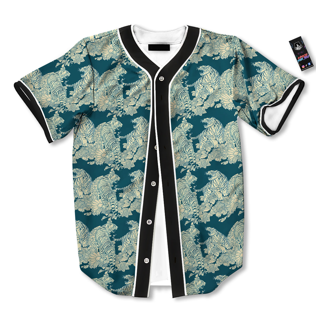 White Tiger Japanese Print Pattern Baseball Jersey-grizzshop