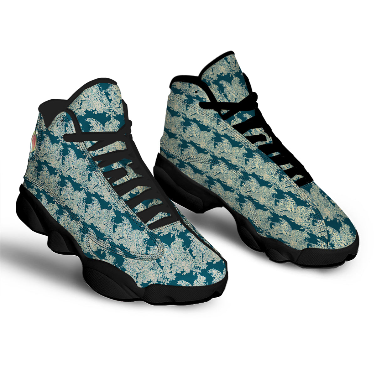White Tiger Japanese Print Pattern Black Basketball Shoes-grizzshop