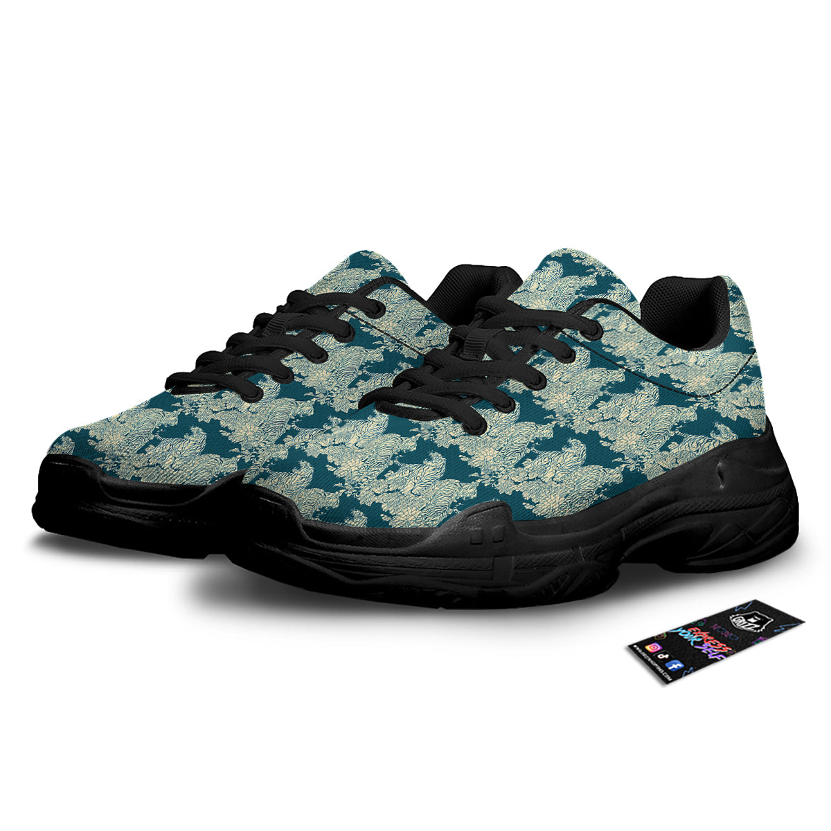 White Tiger Japanese Print Pattern Black Chunky Shoes-grizzshop