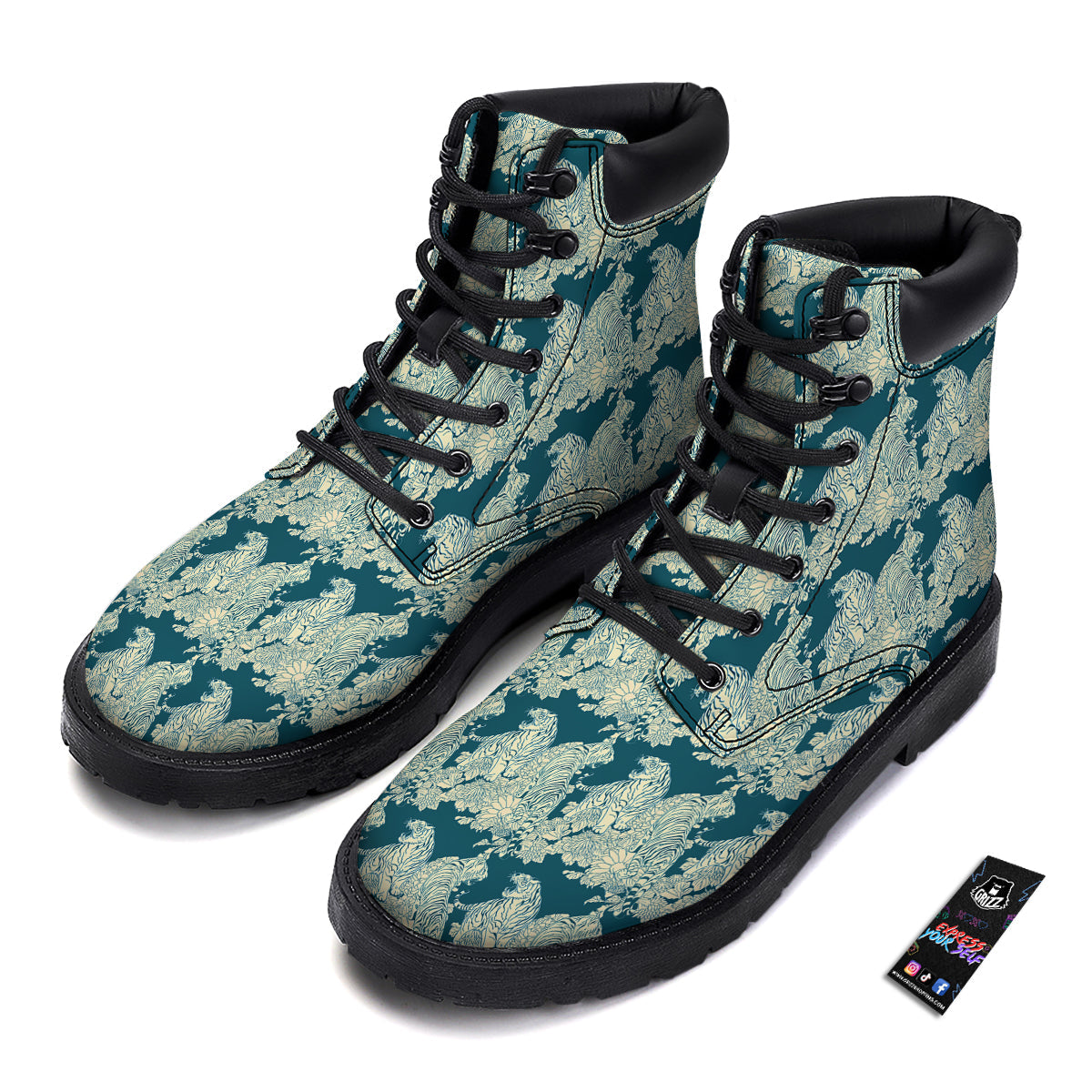 White Tiger Japanese Print Pattern Boots-grizzshop