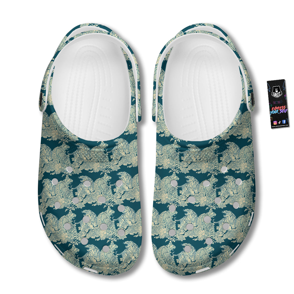 White Tiger Japanese Print Pattern Clog-grizzshop