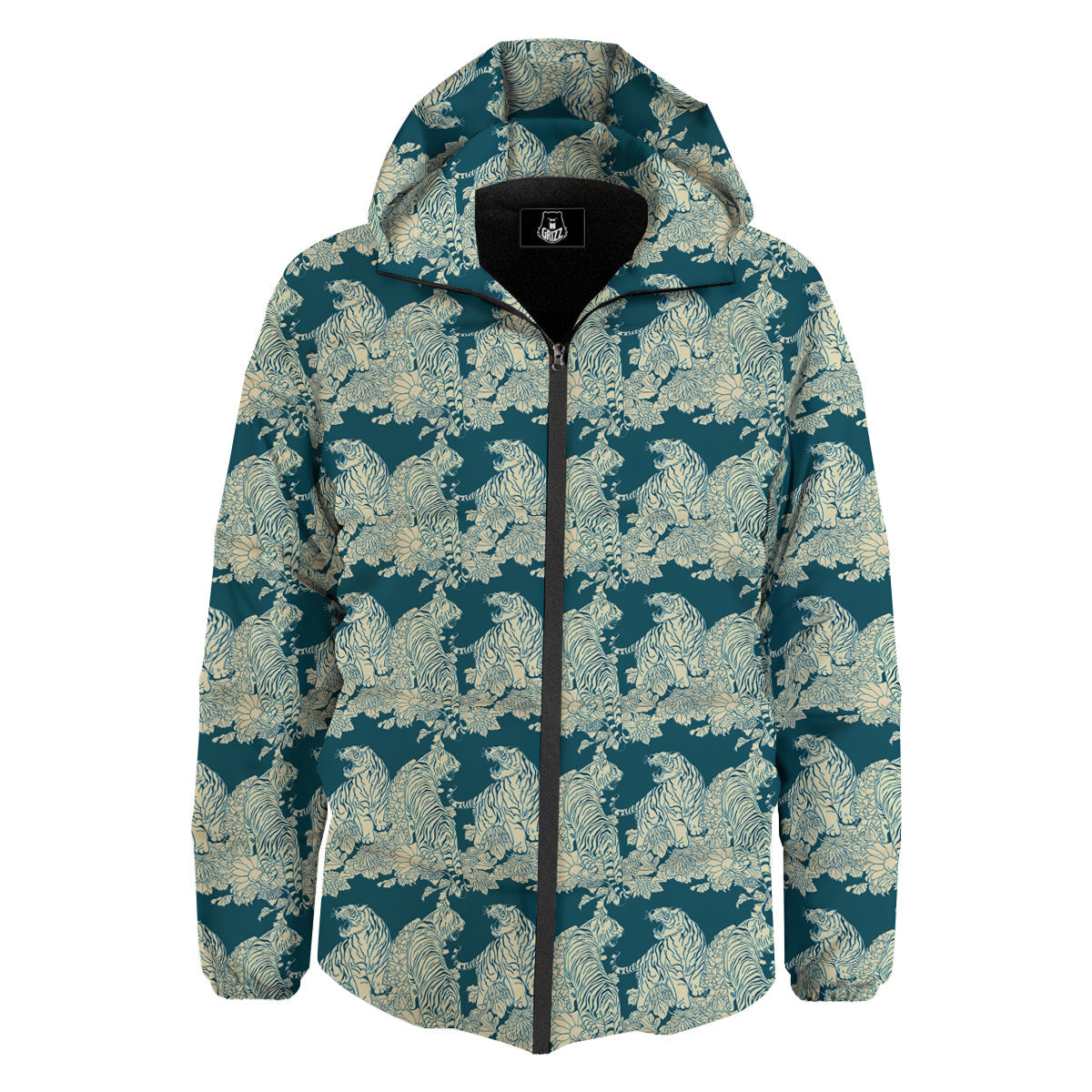 White Tiger Japanese Print Pattern Down Jacket-grizzshop