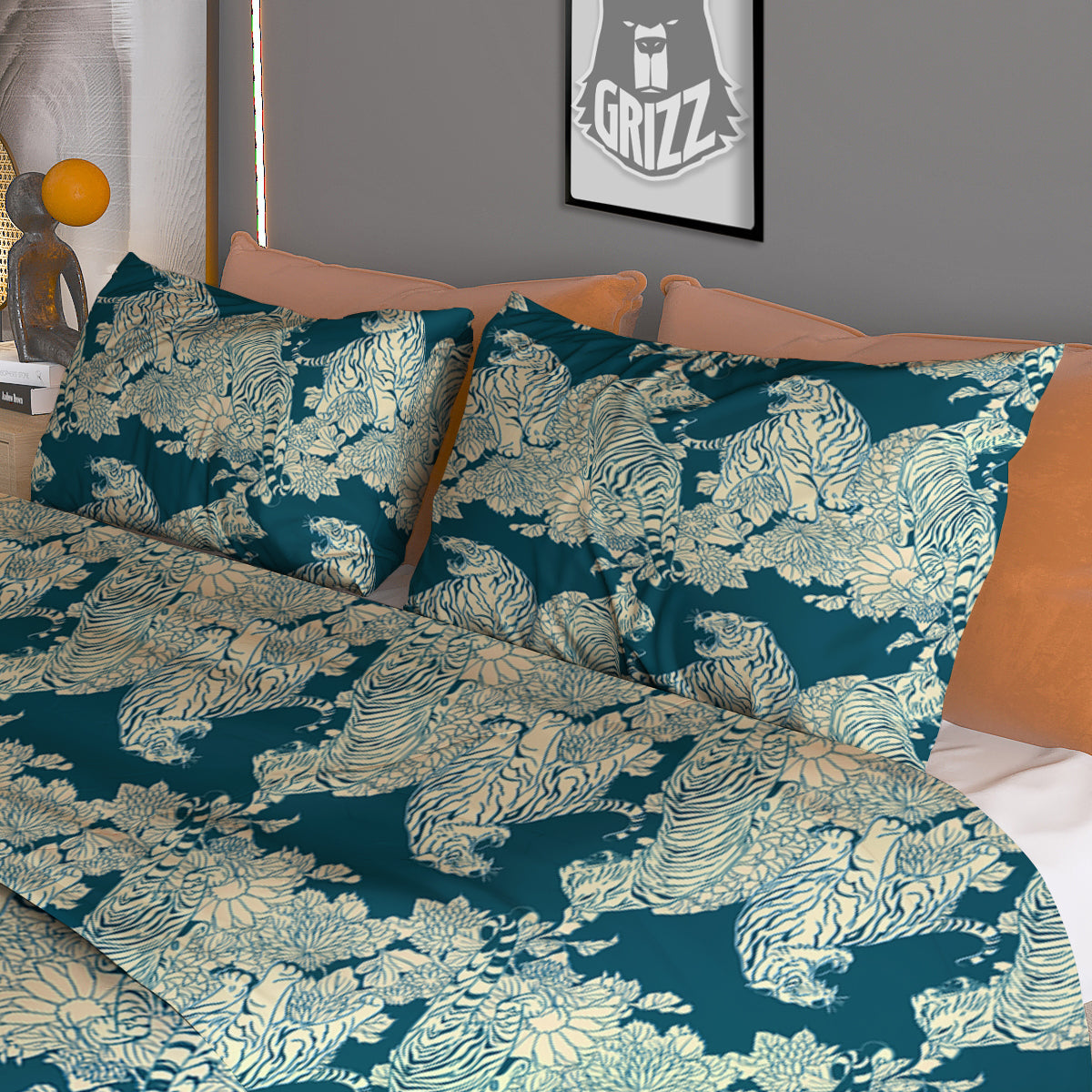 White Tiger Japanese Print Pattern Duvet Cover Bedding Set