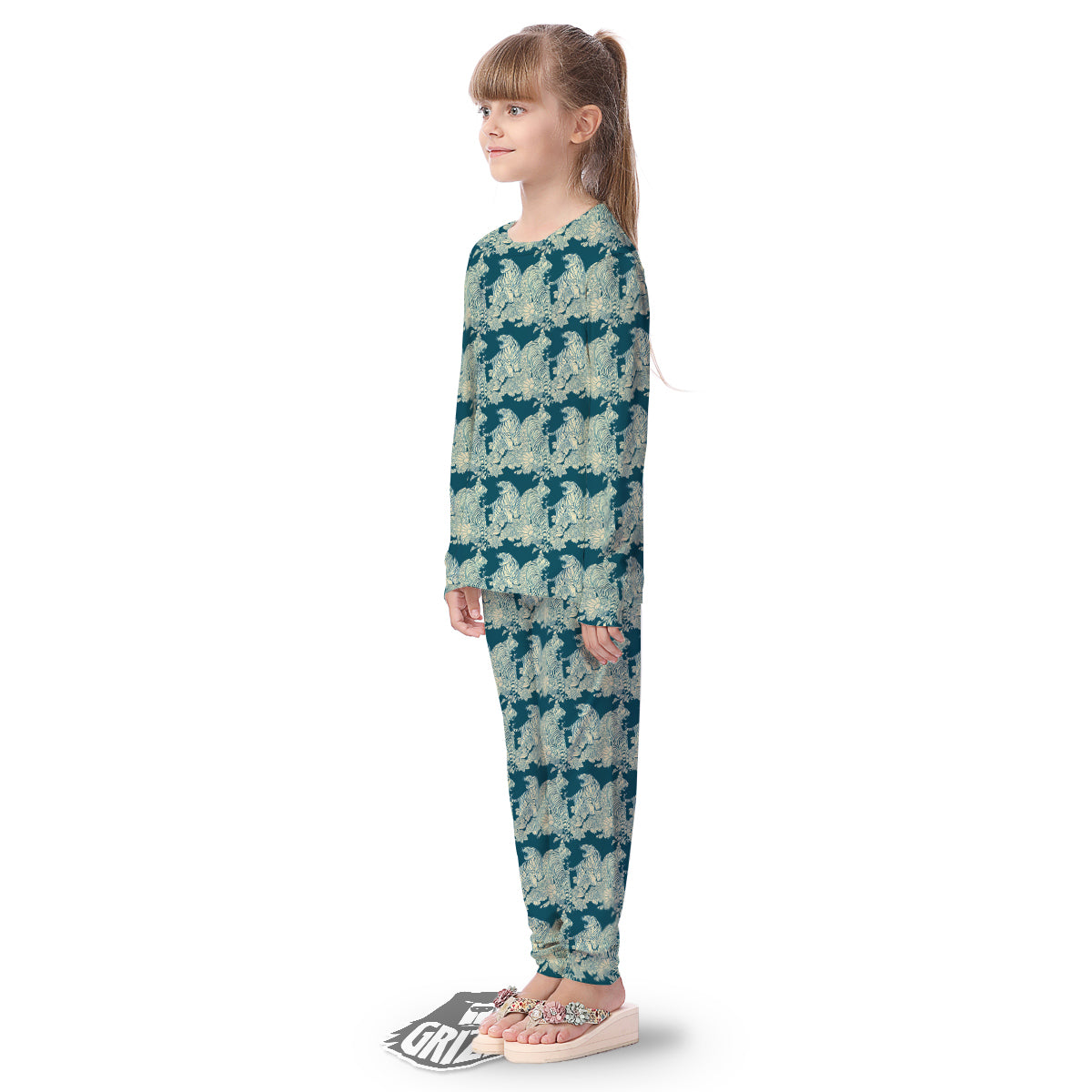 White Tiger Japanese Print Pattern Kid's Pajamas-grizzshop
