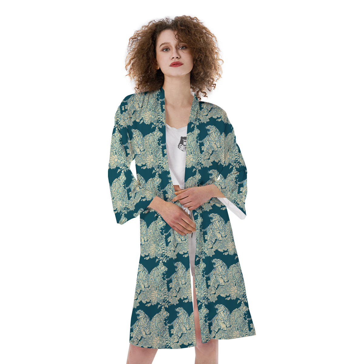 White Tiger Japanese Print Pattern Kimono-grizzshop