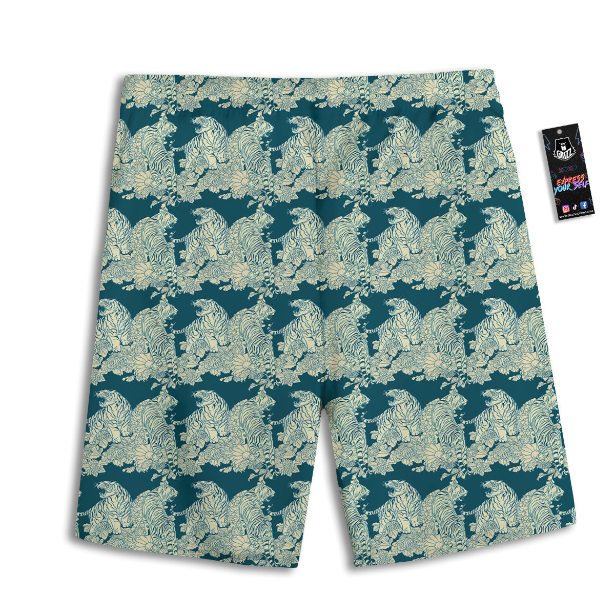 White Tiger Japanese Print Pattern Men's Athletic Shorts