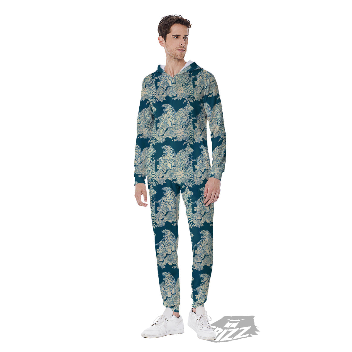 White Tiger Japanese Print Pattern Men's Jumpsuit-grizzshop