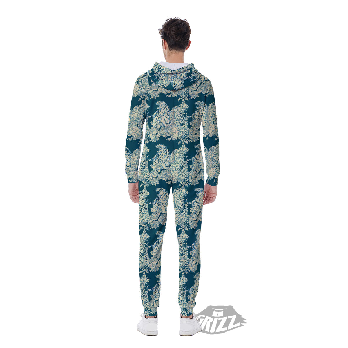 White Tiger Japanese Print Pattern Men's Jumpsuit-grizzshop