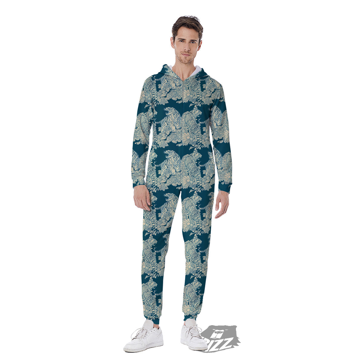 White Tiger Japanese Print Pattern Men's Jumpsuit-grizzshop