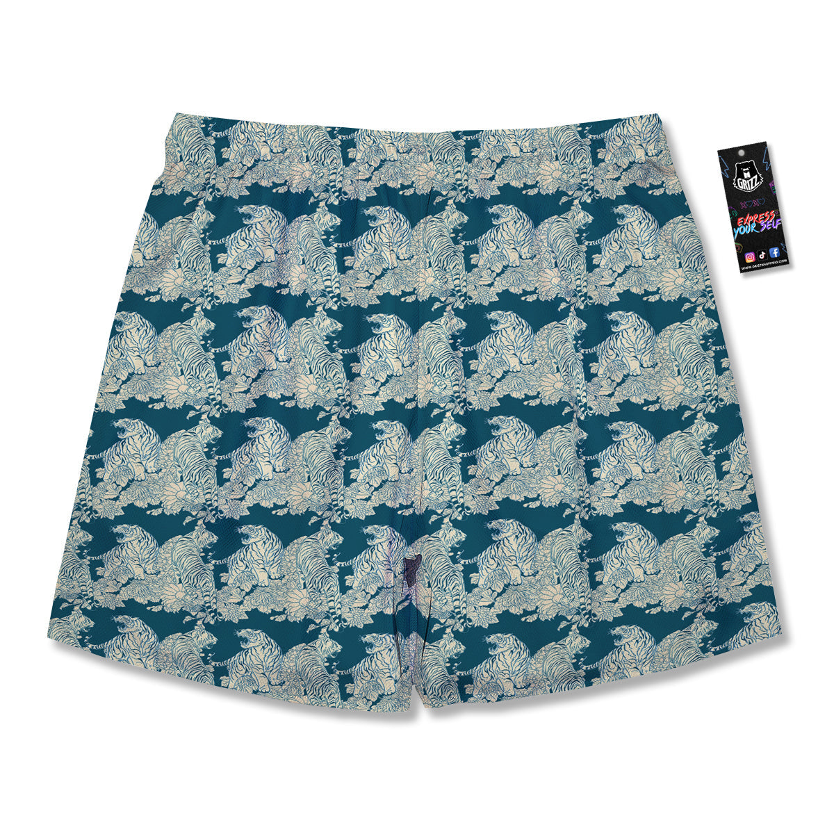 White Tiger Japanese Print Pattern Men's Running Shorts-grizzshop