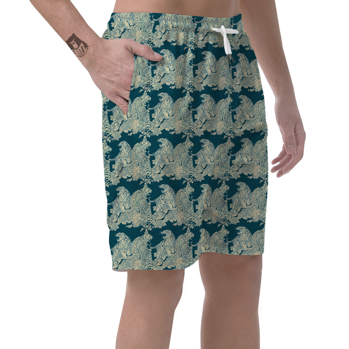 White Tiger Japanese Print Pattern Men's Shorts-grizzshop