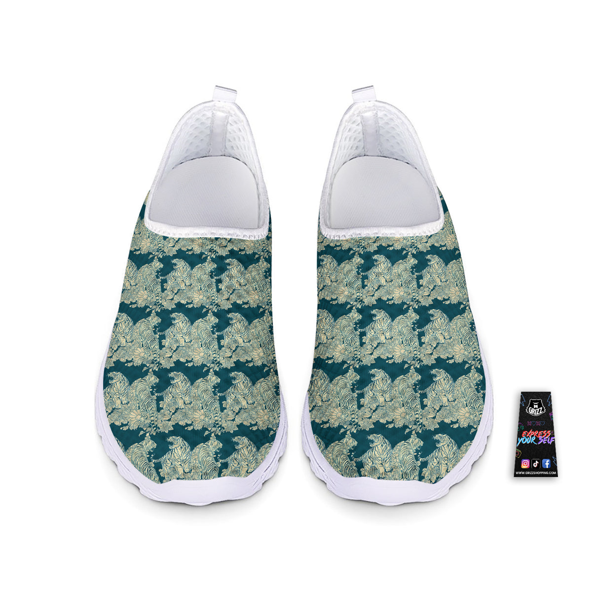 White Tiger Japanese Print Pattern Nurse Shoes-grizzshop