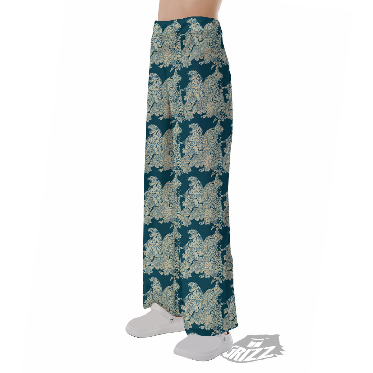 White Tiger Japanese Print Pattern Pajama Pants-grizzshop