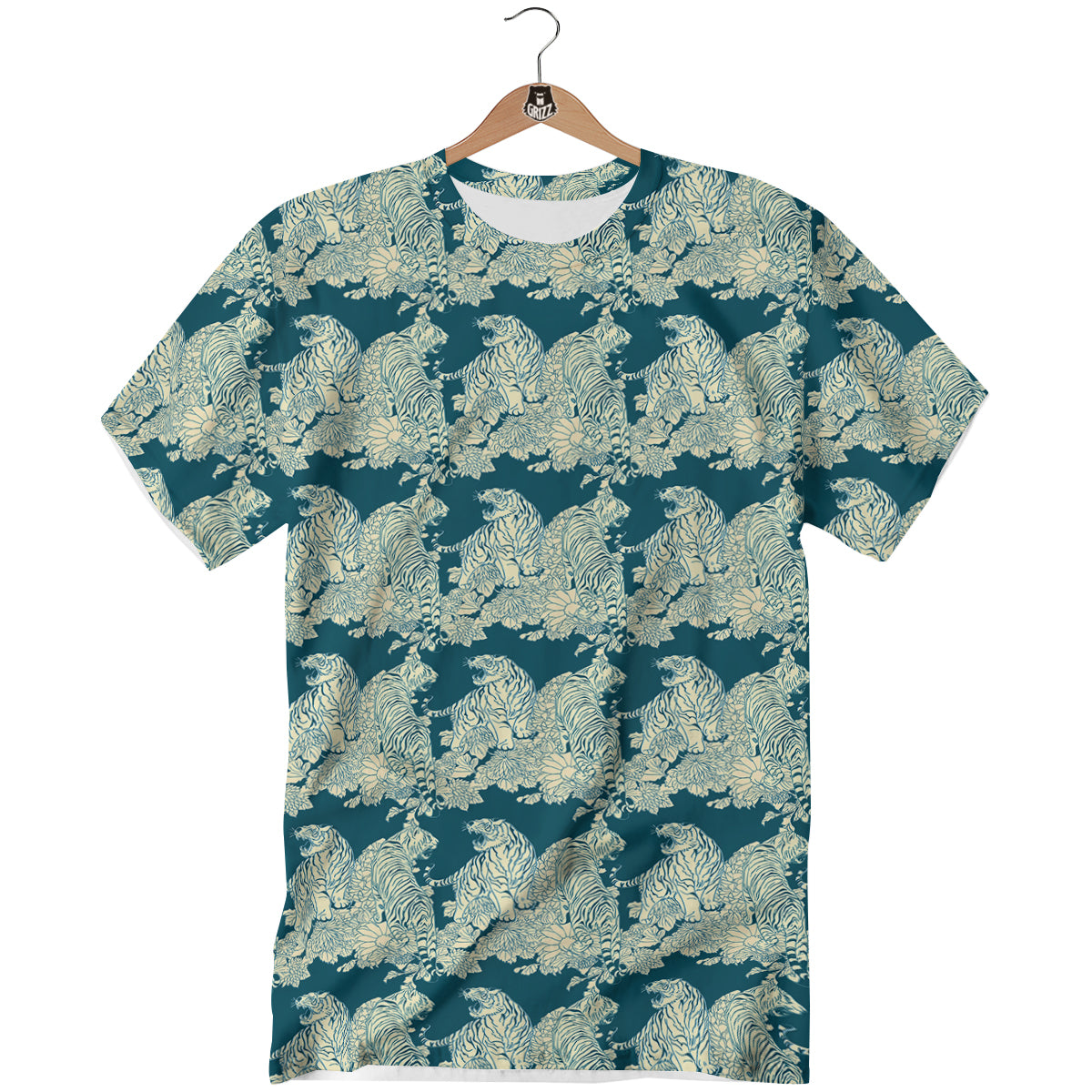 White Tiger Japanese Print Pattern T-Shirt-grizzshop