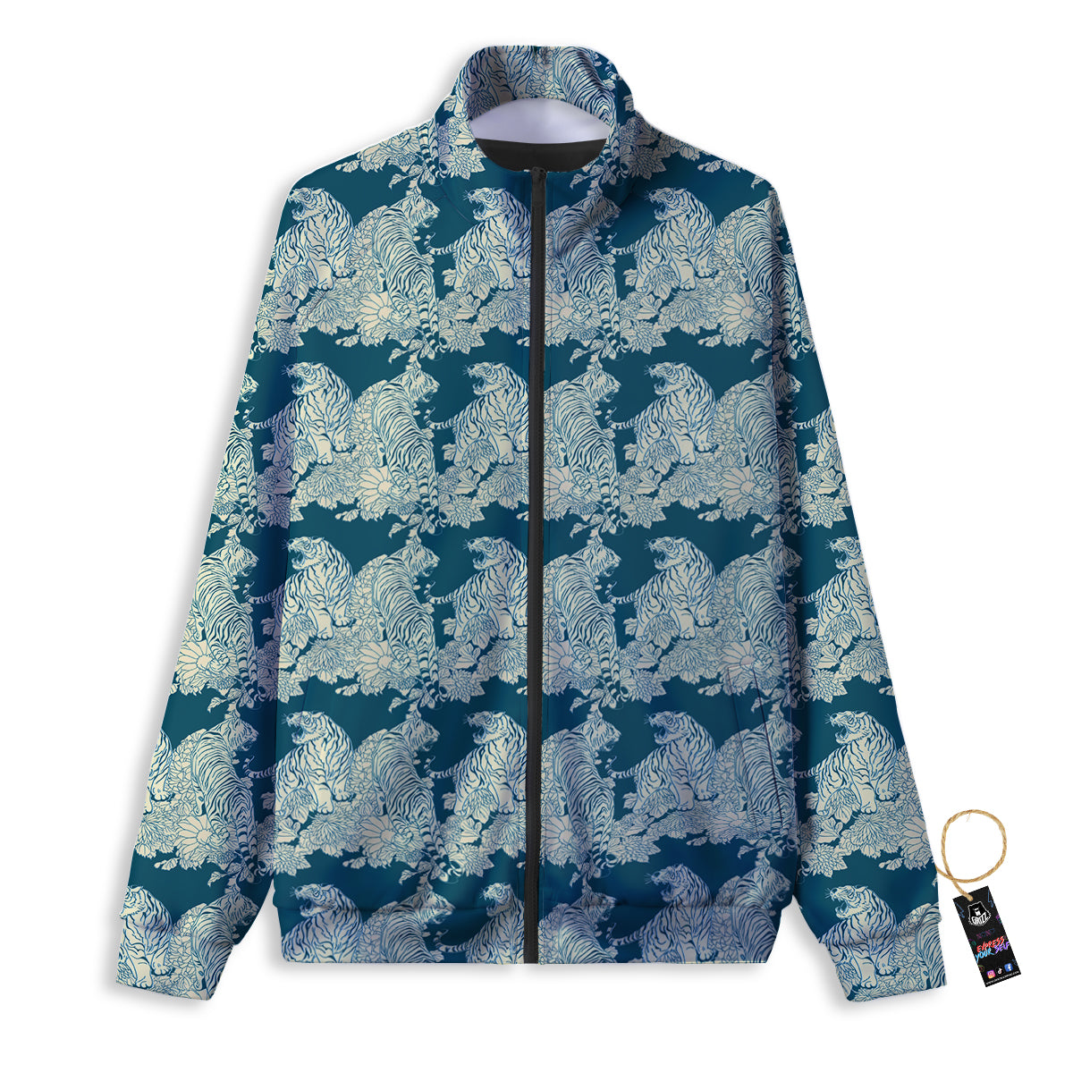 White Tiger Japanese Print Pattern Track Jacket-grizzshop