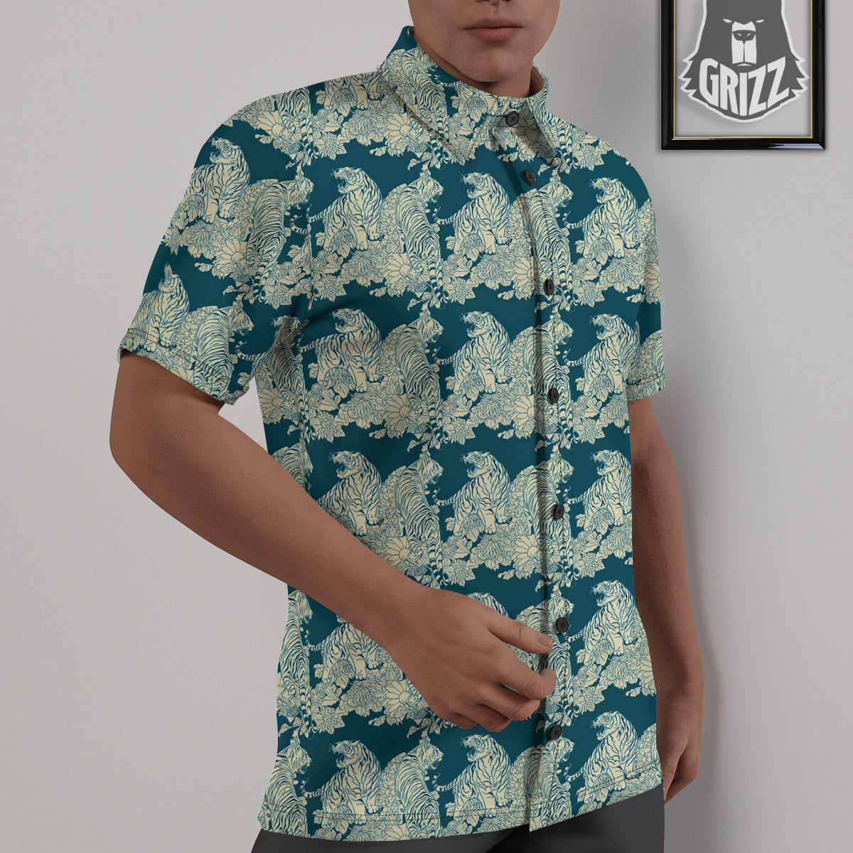 White Tiger Japanese Print Pattern Untucked Shirts-grizzshop
