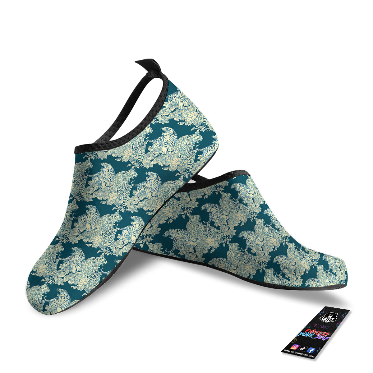 White Tiger Japanese Print Pattern Water Shoes-grizzshop