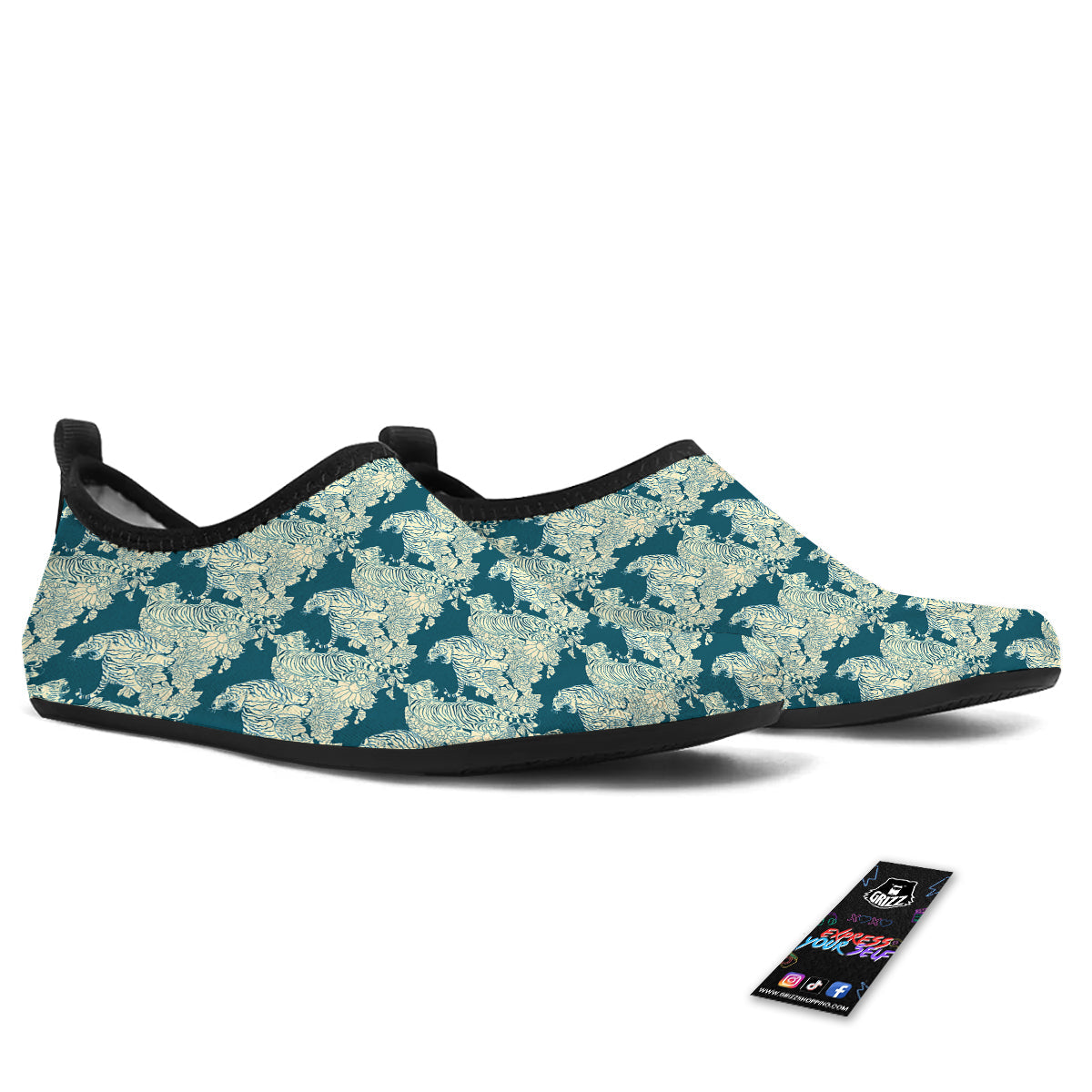White Tiger Japanese Print Pattern Water Shoes-grizzshop