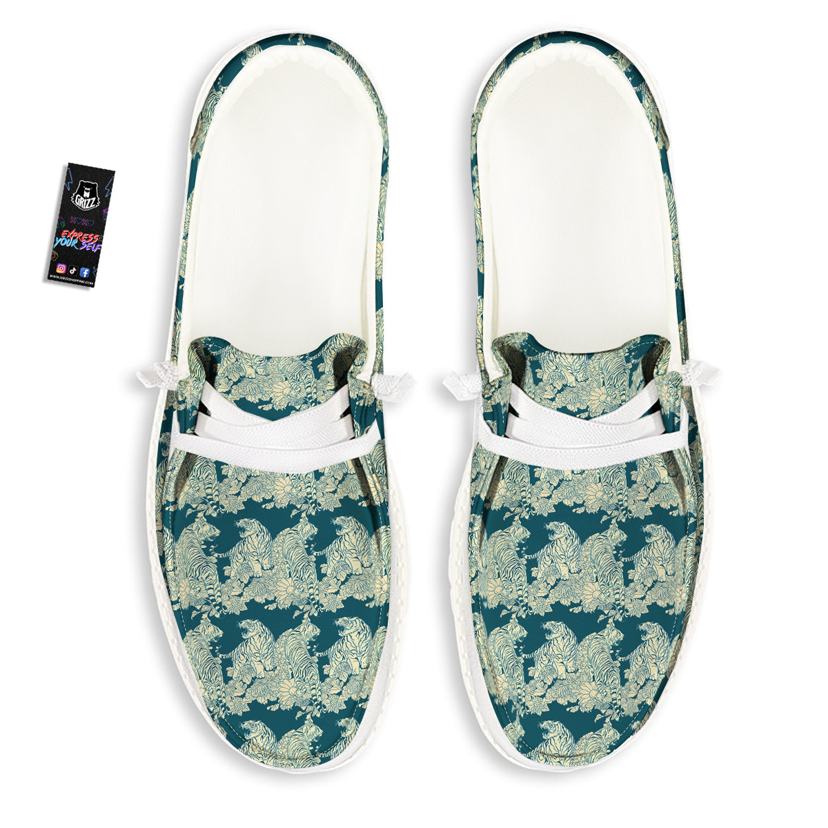 White Tiger Japanese Print Pattern White Loafers-grizzshop