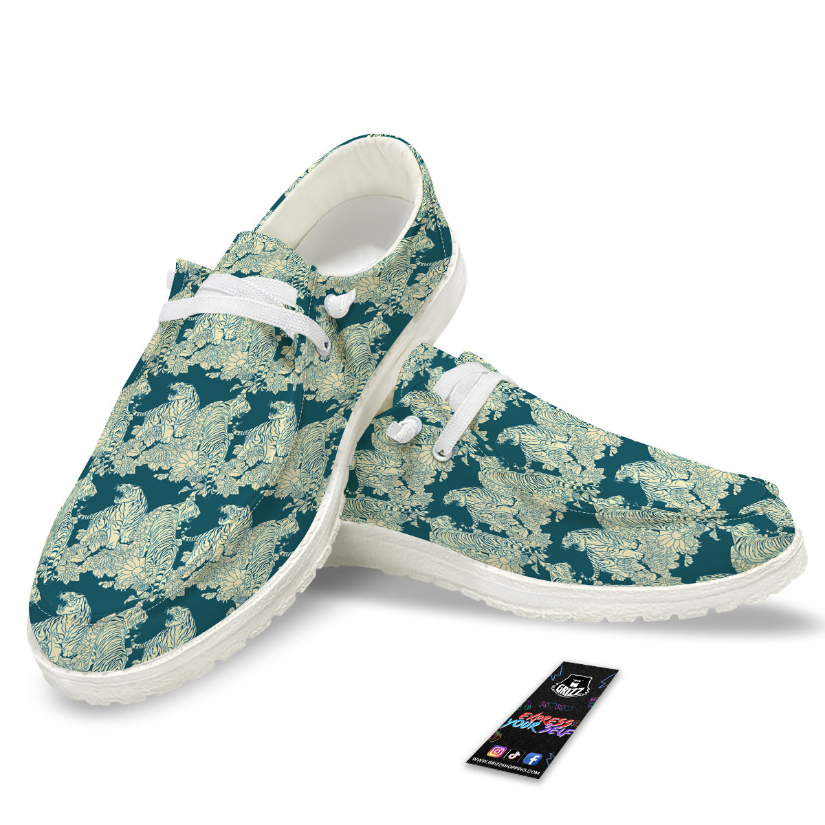 White Tiger Japanese Print Pattern White Loafers-grizzshop