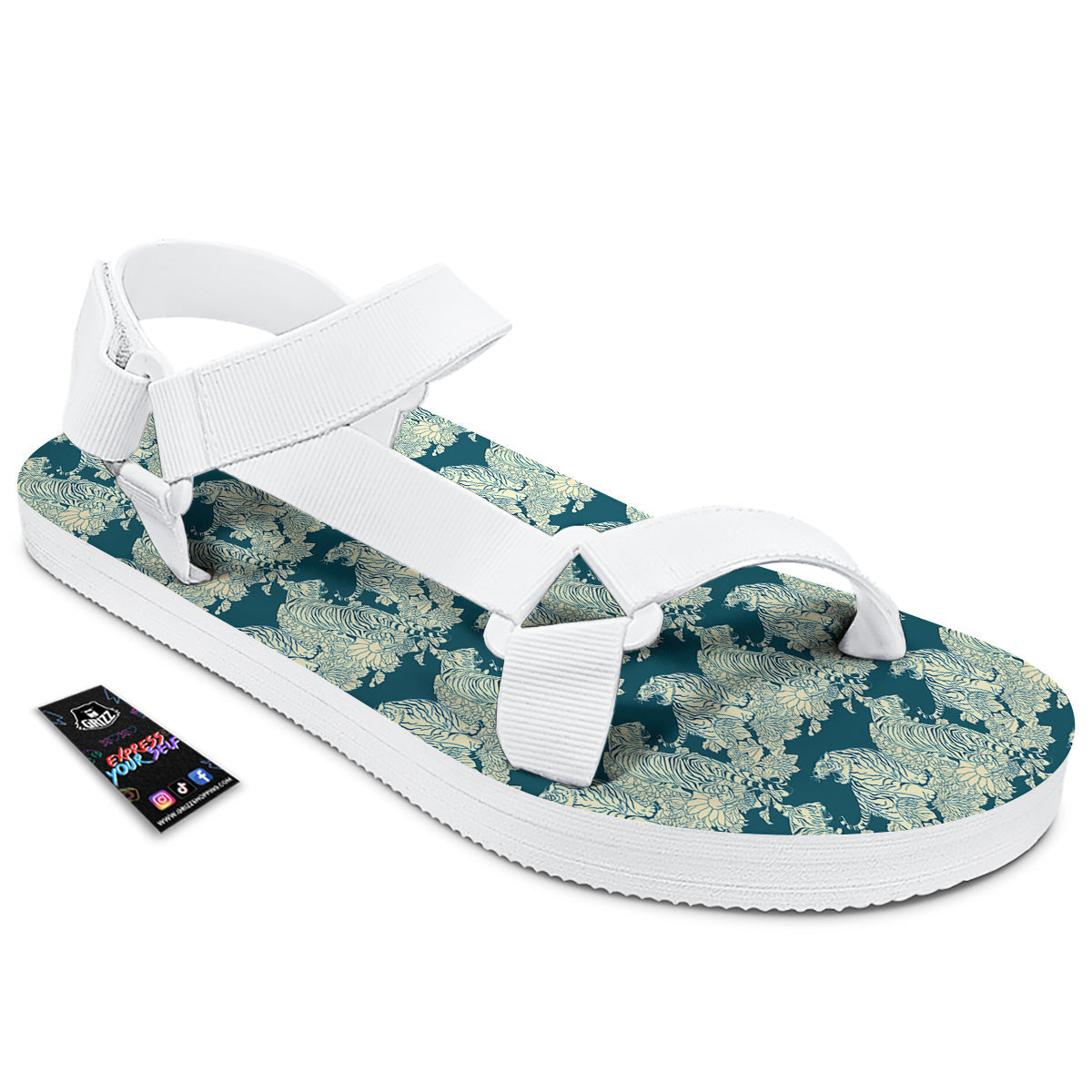 White Tiger Japanese Print Pattern White Open Toe Sandals-grizzshop