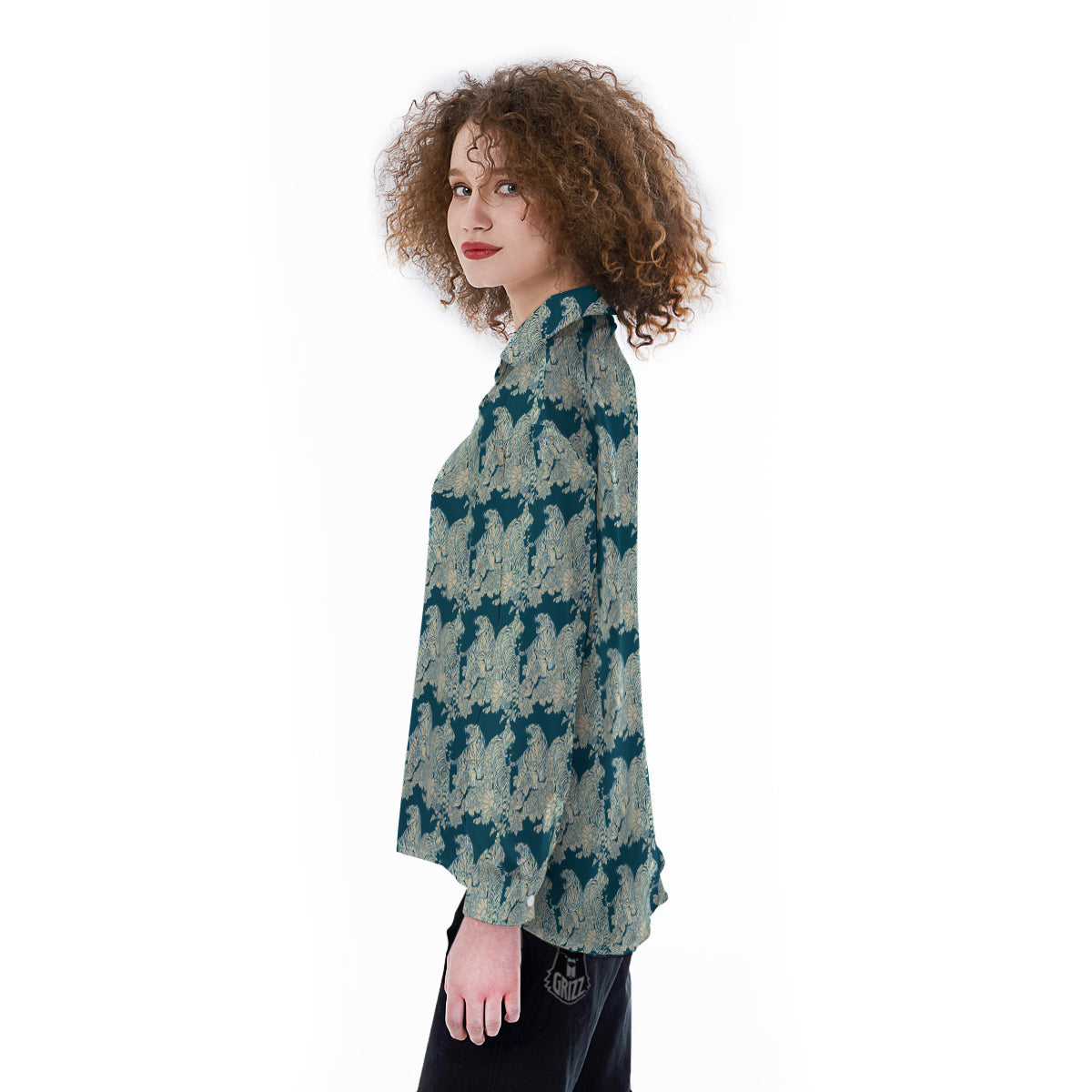 White Tiger Japanese Print Pattern Women's Long Sleeve Shirts-grizzshop