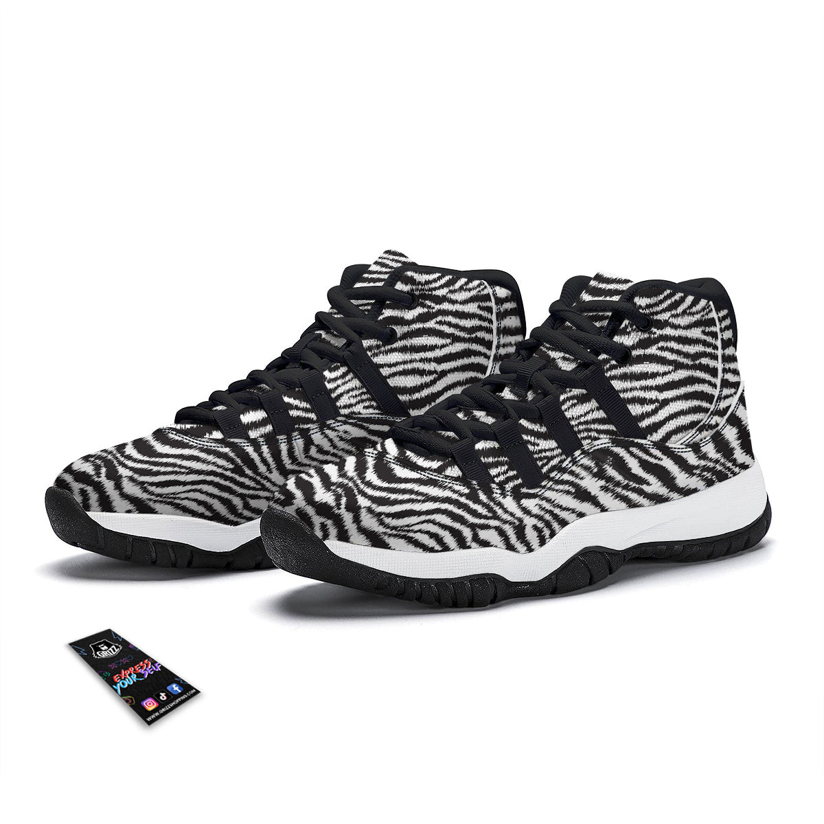 White Tiger Pattern Print Black Bball Shoes-grizzshop