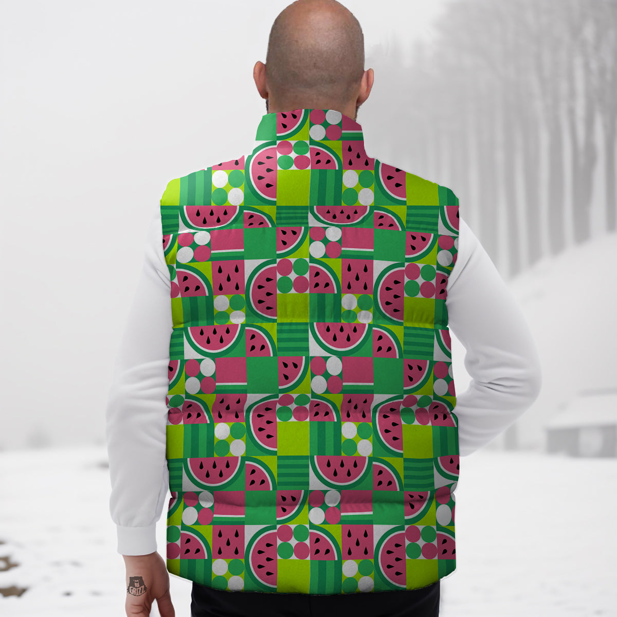 Watermelon Fruit Slice Geometric Print Down Vest