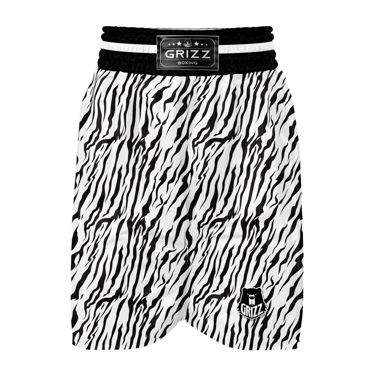 White Tiger Skin Print Boxing Shorts-grizzshop