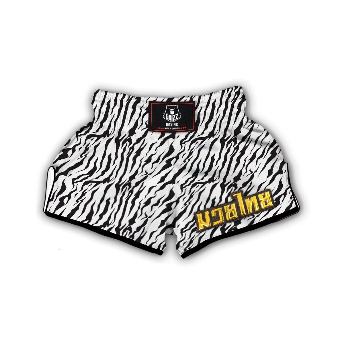 White Tiger Skin Print Muay Thai Boxing Shorts-grizzshop