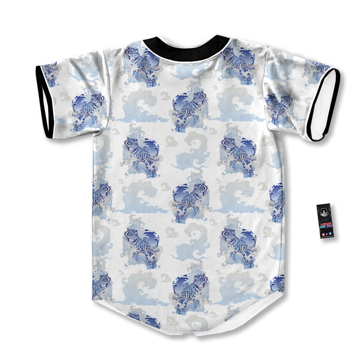 White Tiger Tattoo Japanese Print Pattern Baseball Jersey-grizzshop